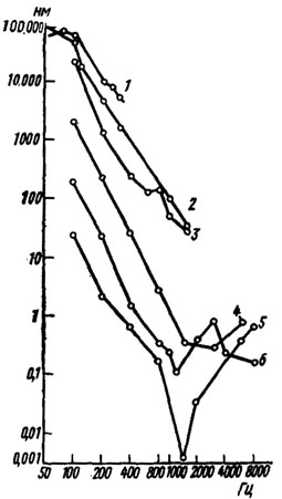 . 21. -    ( Autrum, Schneider, 1948): 1 - Carabus, 2 - Vespa, 3 - Bombus, 4 - Pyrantels, 5 - Periplaneta, 6 - Liogryllus.    - , ;    -  , 